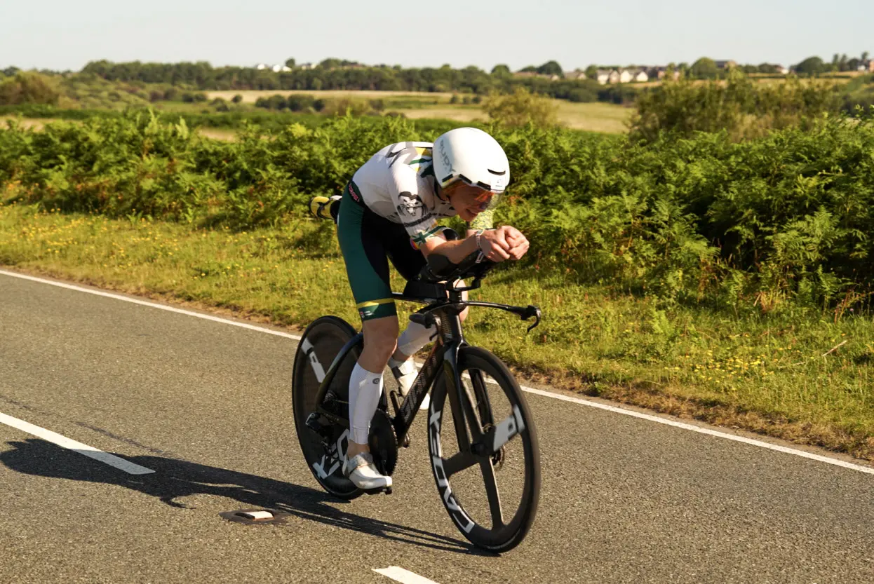 Dr Christopher Fennell applying aerodynamic performance principles on the bike